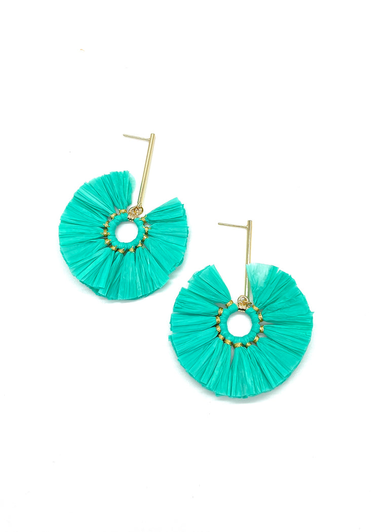 Turquoise Raffia Fan Dangles