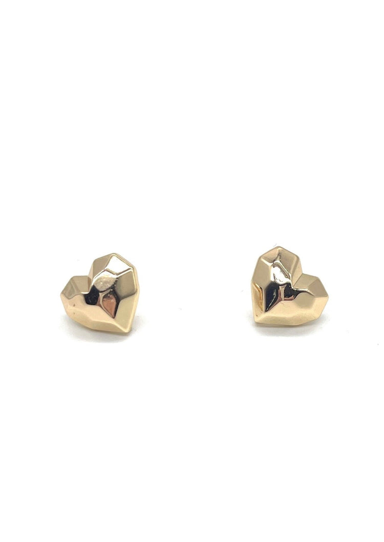 Gold Hammered Heart Studs