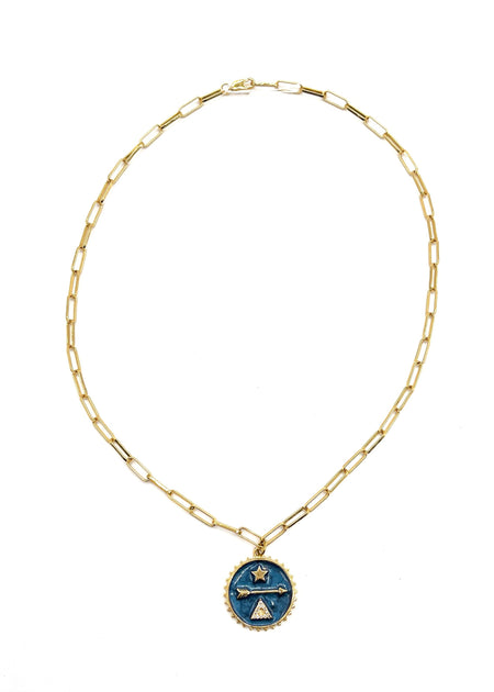 Blue Star and Arrow Medallion Necklace