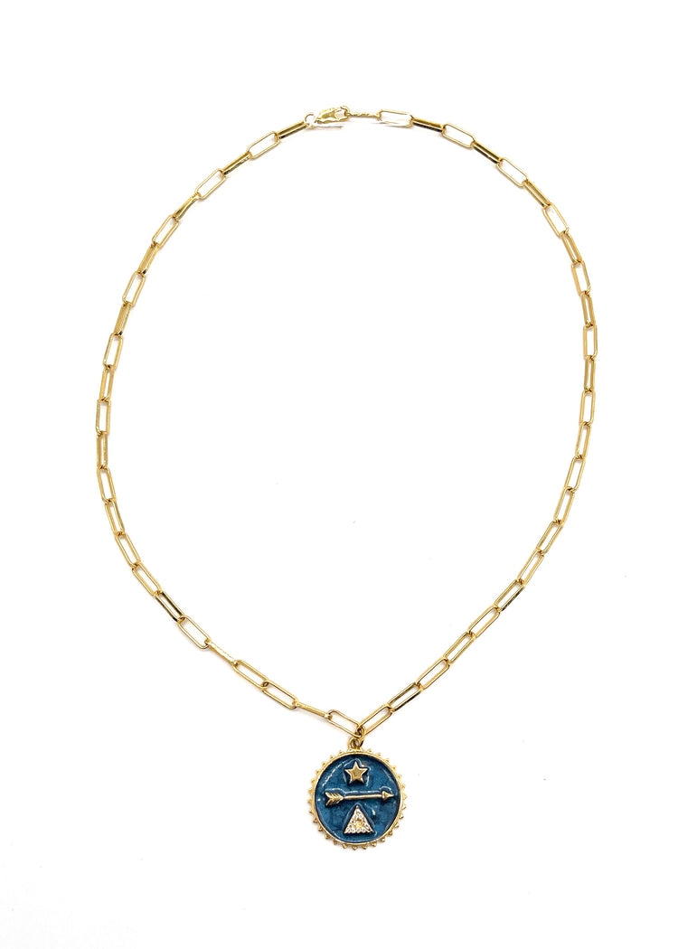 Blue Star and Arrow Medallion Necklace