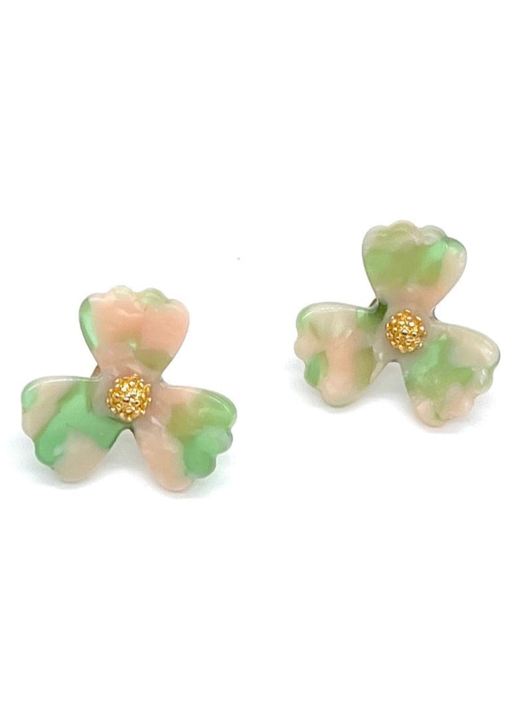 Green and Pink Flower Studs