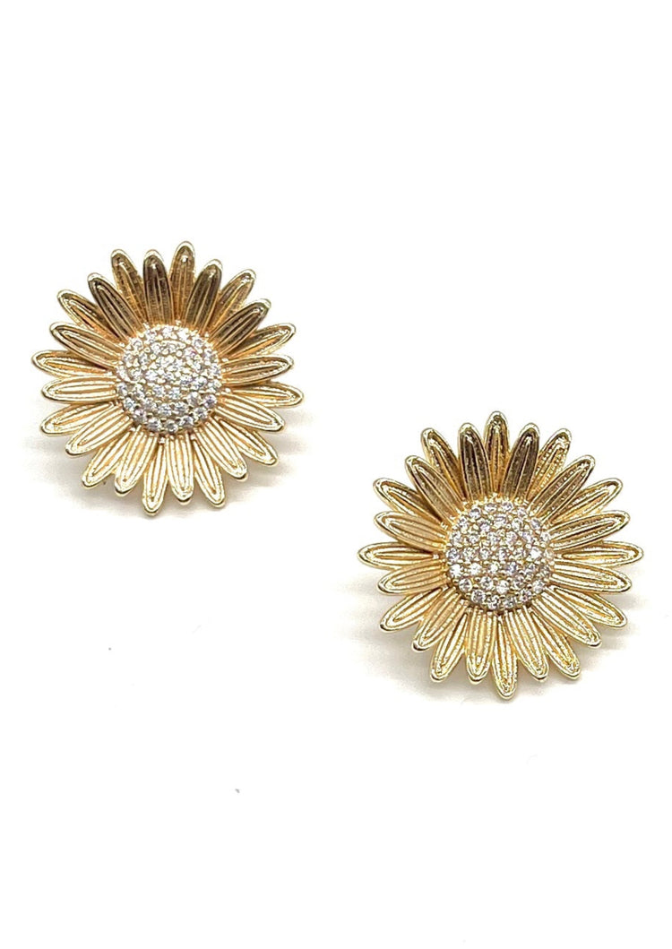 Gold Pavé Flower Studs